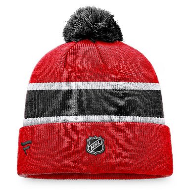 Men's Fanatics Branded Red/Black Chicago Blackhawks Breakaway Cuffed Knit Hat with Pom