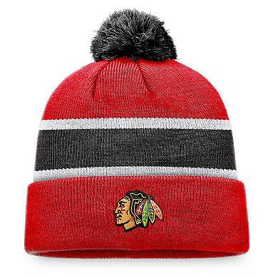 Men's Fanatics Branded Red/Black Chicago Blackhawks Breakaway Cuffed Knit Hat with Pom