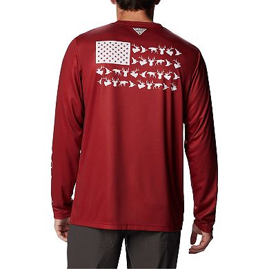 Men's Columbia Crimson Oklahoma Sooners Terminal Tackle Omni-Shade Raglan Long Sleeve T-Shirt
