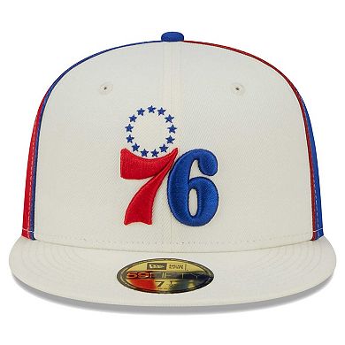 Men's New Era Cream Philadelphia 76ers Piped Pop Panel 59FIFTY Fitted Hat