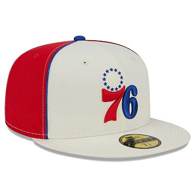 Men's New Era Cream Philadelphia 76ers Piped Pop Panel 59FIFTY Fitted Hat