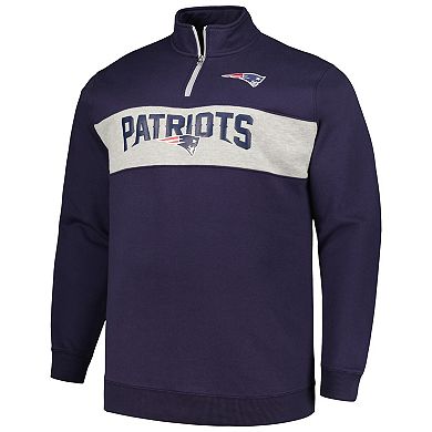 Men's Profile Navy New England Patriots Big & Tall Fleece Quarter-Zip Jacket
