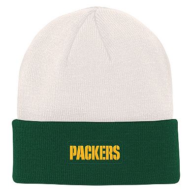 Youth Cream/Green Green Bay Packers Bone Cuffed Knit Hat