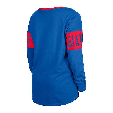Women's New Era Royal New York Giants Lace-Up Notch Neck Long Sleeve T-Shirt