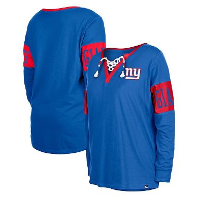 Women's New Era Royal New York Giants Lace-Up Notch Neck Long Sleeve T-Shirt