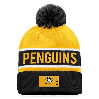 Men's Fanatics Branded Black/Gold Pittsburgh Penguins Authentic Pro Rink Cuffed Knit Hat with Pom