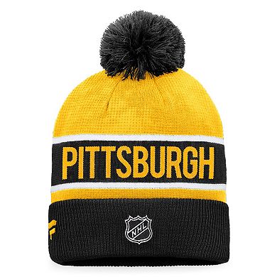 Men's Fanatics Branded Black/Gold Pittsburgh Penguins Authentic Pro Rink Cuffed Knit Hat with Pom