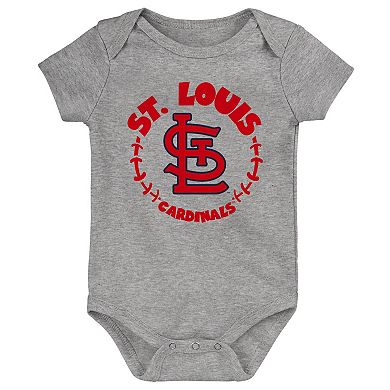 Newborn & Infant Navy/White/Heather Gray St. Louis Cardinals Biggest Little Fan 3-Pack Bodysuit Set