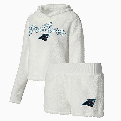 Women's Concepts Sport  White Carolina Panthers Fluffy Pullover Sweatshirt & Shorts Sleep Set