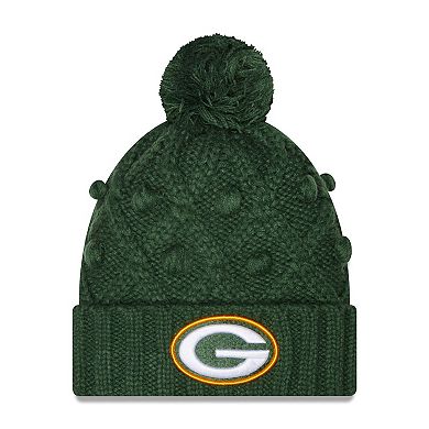 Girls Youth New Era Green Green Bay Packers Toasty Cuffed Knit Hat with Pom