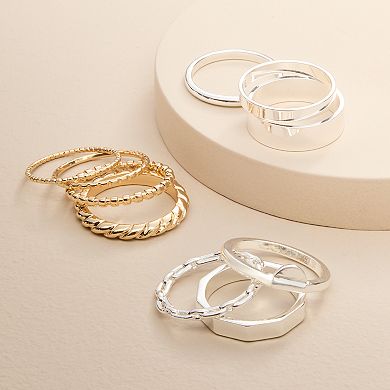 Emberly Silver Tone Basic & Chain 3-piece Ring Set