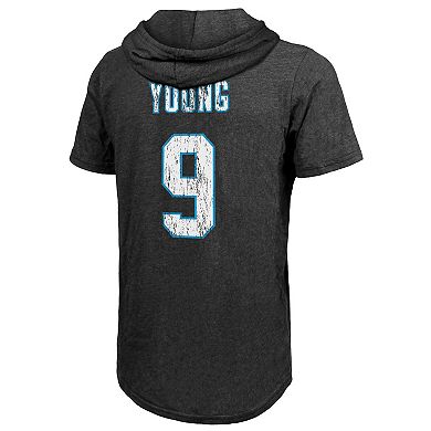 Men's Majestic Threads Bryce Young Black Carolina Panthers Player Name & Number Tri-Blend Slim Fit Hoodie T-Shirt