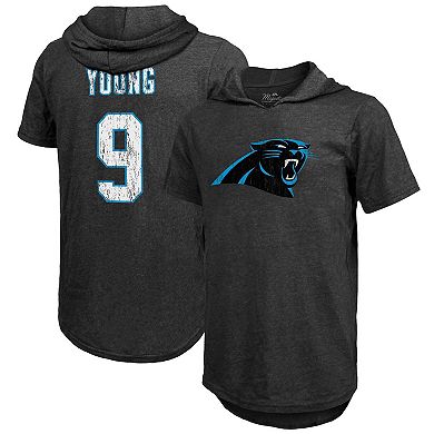Men's Majestic Threads Bryce Young Black Carolina Panthers Player Name & Number Tri-Blend Slim Fit Hoodie T-Shirt