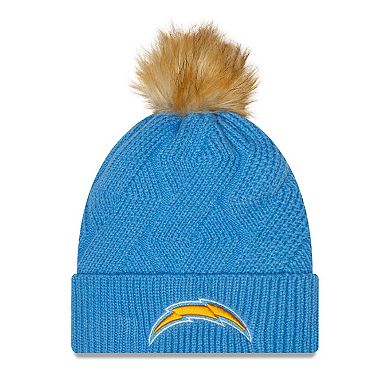 Women's New Era Powder Blue Los Angeles Chargers Snowy Cuffed Knit Hat with Pom