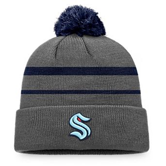 Men's Fanatics Branded Charcoal/Deep Sea Blue Seattle Kraken Cuffed Knit Hat with Pom