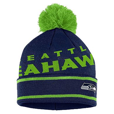 Women's WEAR by Erin Andrews College Navy Seattle Seahawks Double Jacquard Cuffed Knit Hat with Pom and Gloves Set