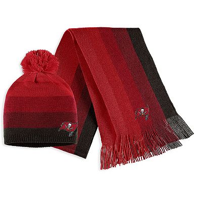 Women's WEAR by Erin Andrews Red Tampa Bay Buccaneers Ombre Pom Knit Hat and Scarf Set
