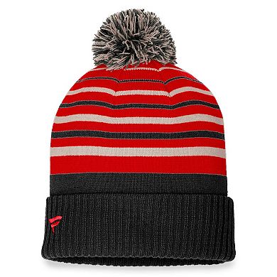 Men's Fanatics Branded Black/Red Chicago Blackhawks True Classic Retro Cuffed Knit Hat with Pom