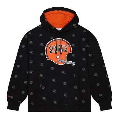 Men's Mitchell & Ness Black Cincinnati Bengals Allover Print Fleece Pullover Hoodie