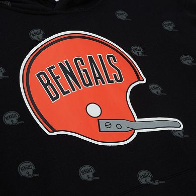 Men's Mitchell & Ness Black Cincinnati Bengals Allover Print Fleece Pullover Hoodie