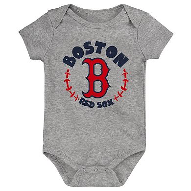 Infant Red/White/Heather Gray Boston Red Sox Biggest Little Fan 3-Pack Bodysuit Set