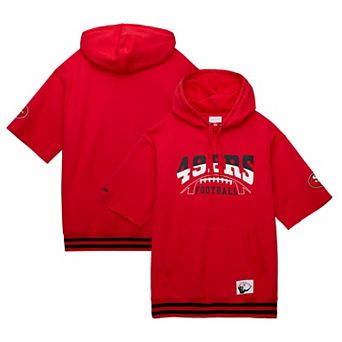 Men's Mitchell & Ness Scarlet San Francisco 49ers Pre-Game Short Sleeve Pullover Hoodie