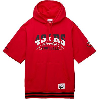 Men's Mitchell & Ness Scarlet San Francisco 49ers Pre-Game Short Sleeve Pullover Hoodie