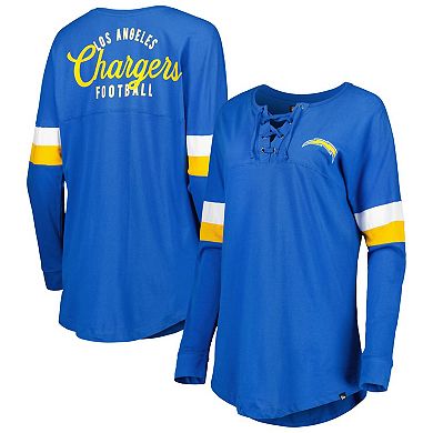 Women's New Era Powder Blue Los Angeles Chargers Athletic Varsity Lightweight Lace-Up Long Sleeve T-Shirt