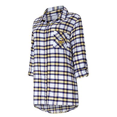 Women's Concepts Sport Purple Minnesota Vikings Sienna Plaid Full-Button Long Sleeve Nightshirt