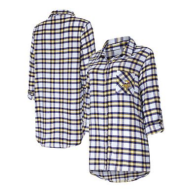 Women's Concepts Sport Purple Minnesota Vikings Sienna Plaid Full-Button Long Sleeve Nightshirt