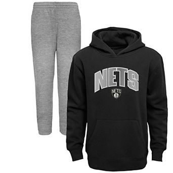 Preschool Black/Heather Gray Brooklyn Nets Double Up Pullover Hoodie & Pants Set
