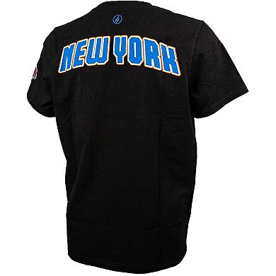 Men's FISLL Black New York Knicks 3D Puff Print Sliced Logo T-Shirt