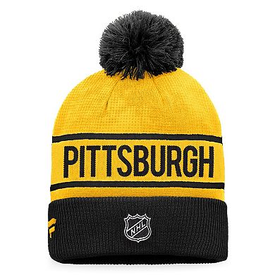 Men's Fanatics Branded Gold/Black Pittsburgh Penguins Authentic Pro Alternate Logo Cuffed Knit Hat with Pom