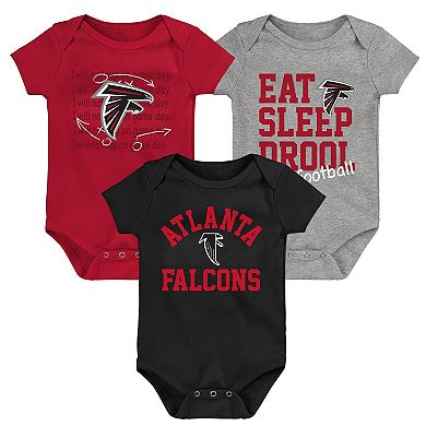 Newborn & Infant Red/Black/Heather Gray Atlanta Falcons Three-Pack Eat, Sleep & Drool Retro Bodysuit Set