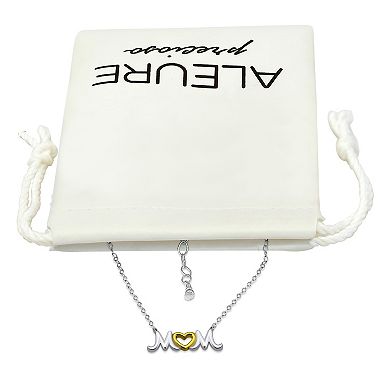 Aleure Precioso Sterling Silver Two-Tone "MOM" Necklace
