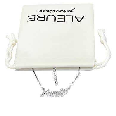 Aleure Precioso Sterling Silver Polished Mom with Heart Necklace