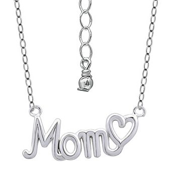 Aleure Precioso Sterling Silver Polished Mom with Heart Necklace