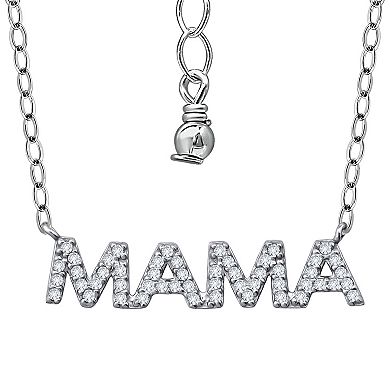 Aleure Precioso Sterling Silver Cubic Zirconia "MAMA" Necklace
