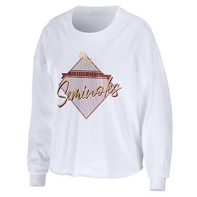 Women's WEAR by Erin Andrews White Florida State Seminoles Diamond Long Sleeve Cropped T-Shirt
