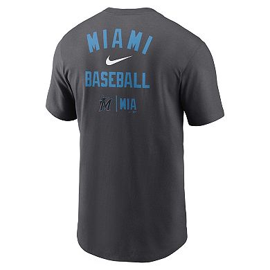 Men's Nike Charcoal Miami Marlins Logo Sketch Bar T-Shirt