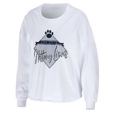 Women's WEAR by Erin Andrews White Penn State Nittany Lions Diamond Long Sleeve Cropped T-Shirt