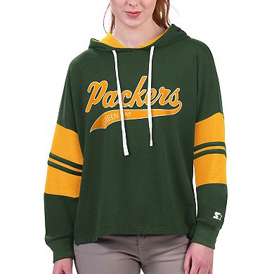Women's Starter Green Green Bay Packers Bump And Run Long Sleeve Hoodie T-Shirt