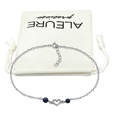 Aleure Precioso Sterling Silver Polished Heart Charm Anklet