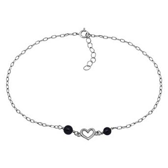 Aleure Precioso Sterling Silver Polished Heart Charm Anklet
