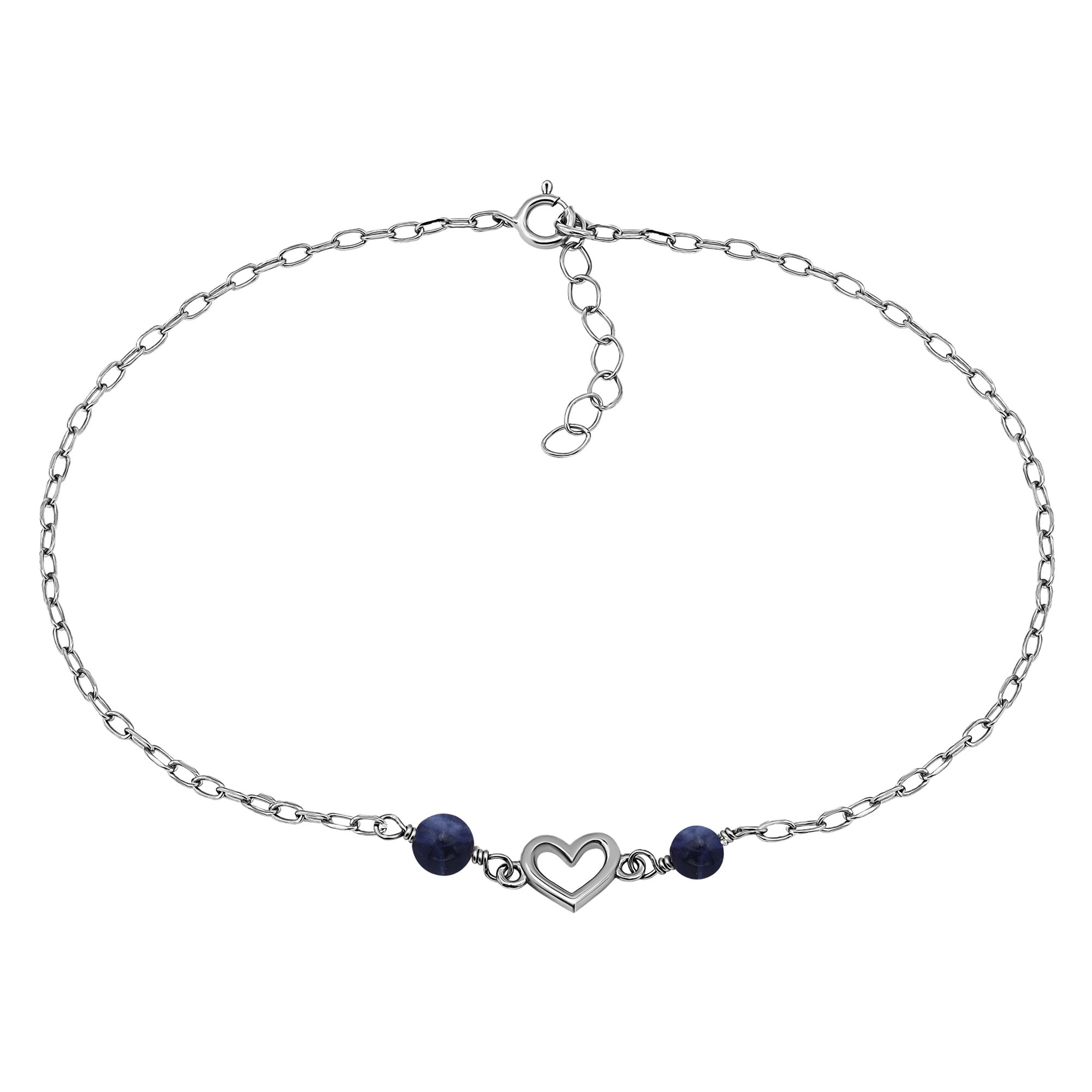 Aleure Precioso Sterling Silver Polished Heart Charm Anklet, Womens, Size