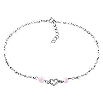 Aleure Precioso Sterling Silver Polished Heart Charm Anklet