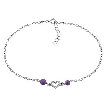 Aleure Precioso Sterling Silver Polished Heart Charm Anklet