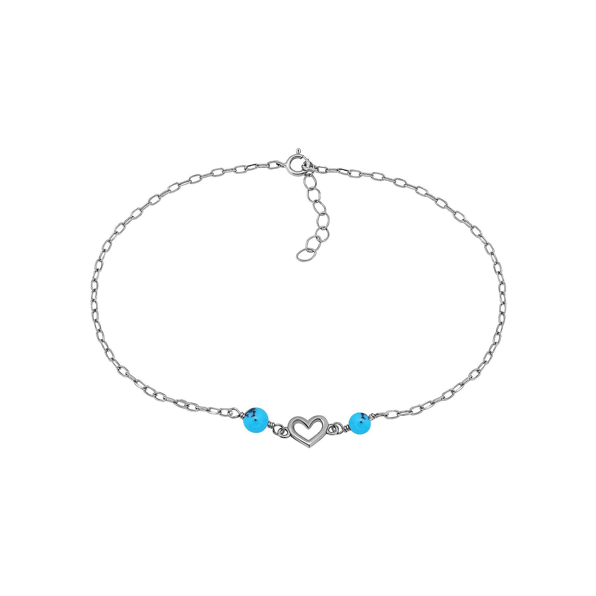 Aleure Precioso Sterling Silver Polished Heart Charm Anklet, Womens, Size