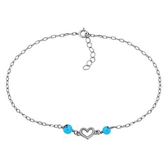 Aleure Precioso Sterling Silver Polished Heart Charm Anklet