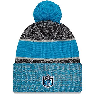 Men's New Era Black/Blue Carolina Panthers 2023 Sideline Sport Cuffed Pom Knit Hat